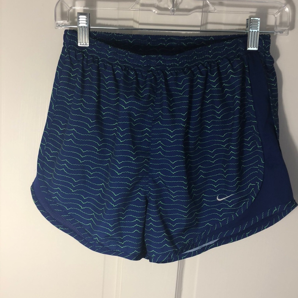 Nike running shorts. Navy blue and green